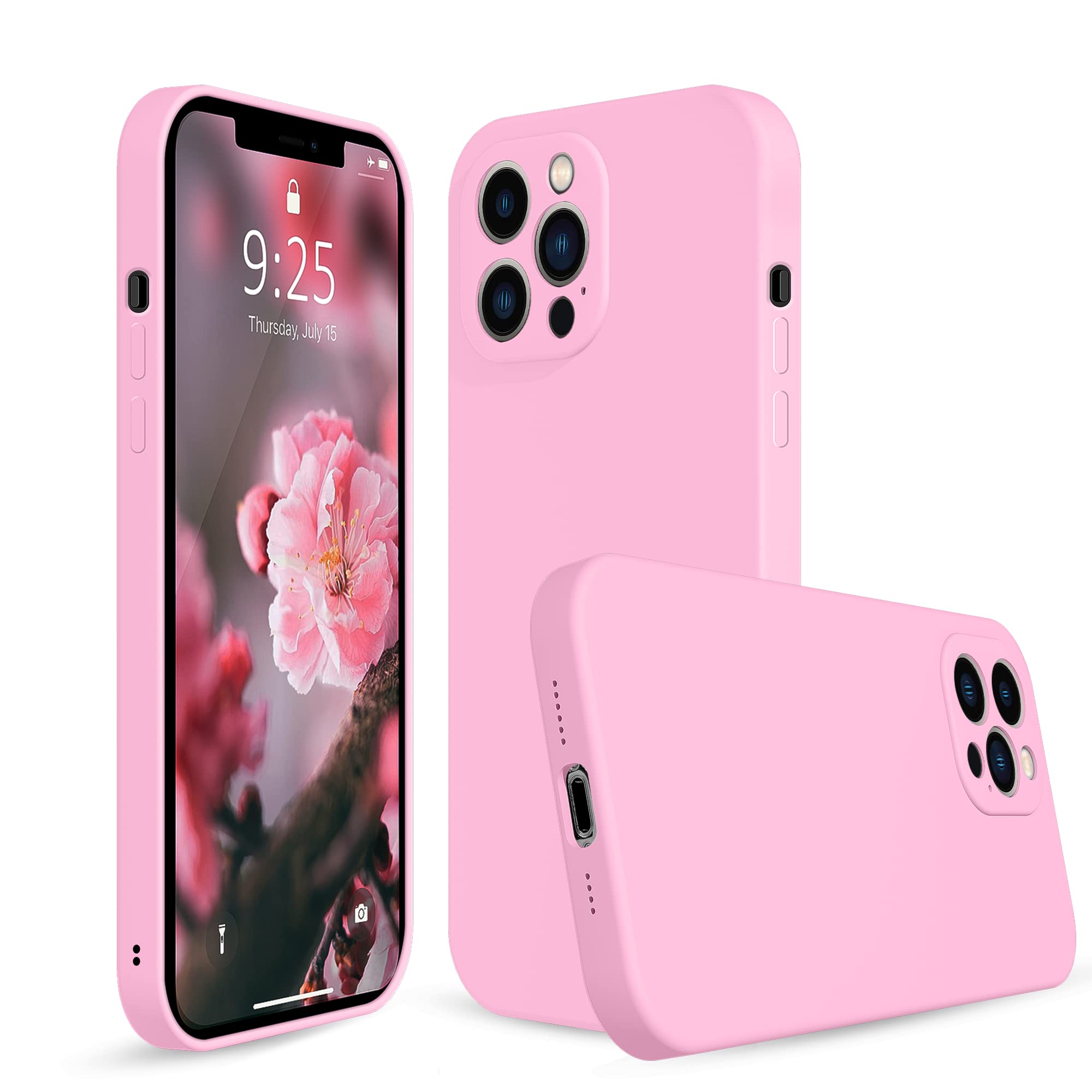 Andate Pink Iphone 13 Pro Max Silicone Case, Compatible With Iphone 13 Pro Max Full Body Protective Phone Cover Case With Microf